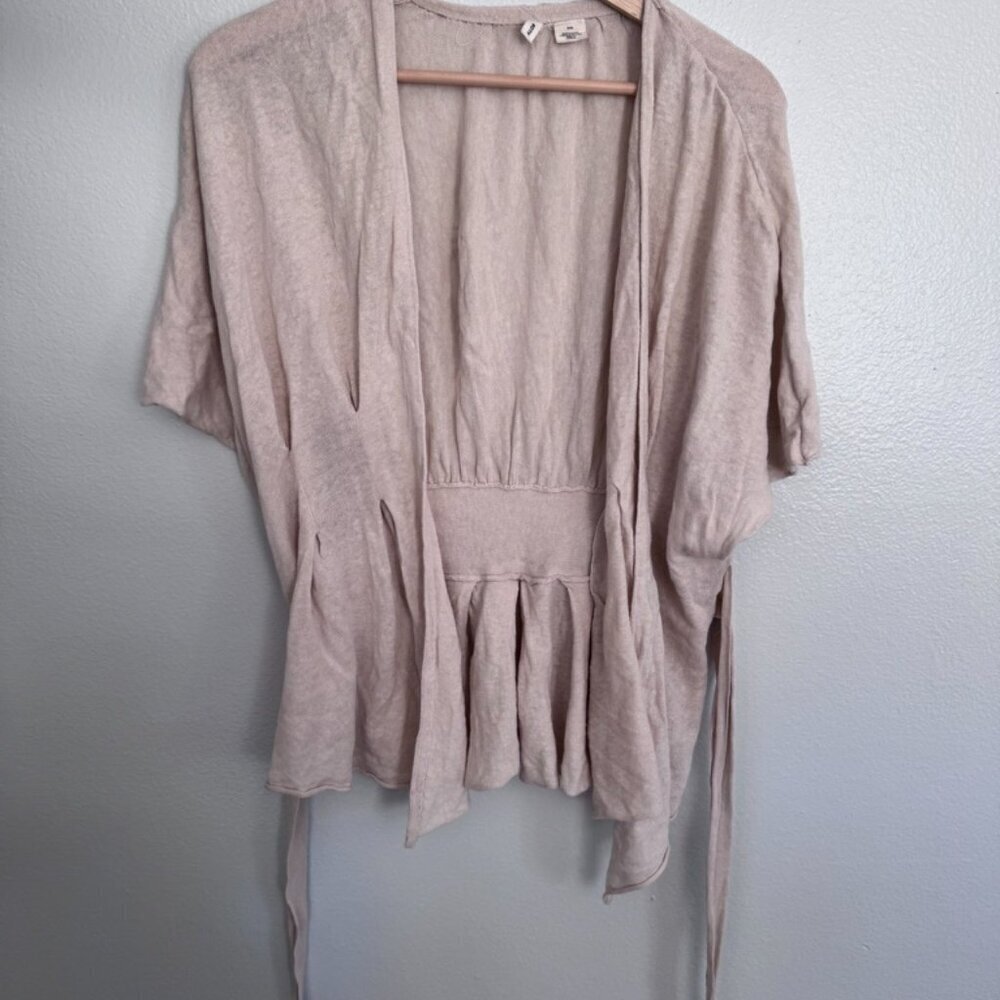 Linen & Cotton Anthropologie MOTH Linen Blend Wrap Peplum Cardigan Top - Medium - Picture 4 of 7
